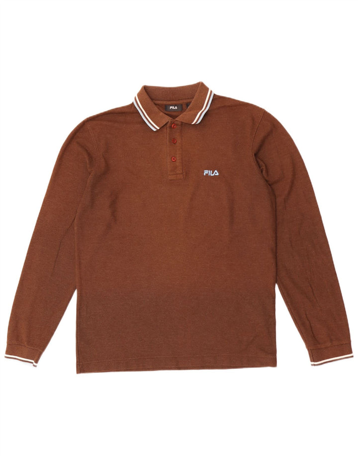 Tricou polo Fila pentru bărbați cu mânecă lungă, bumbac maro mediu