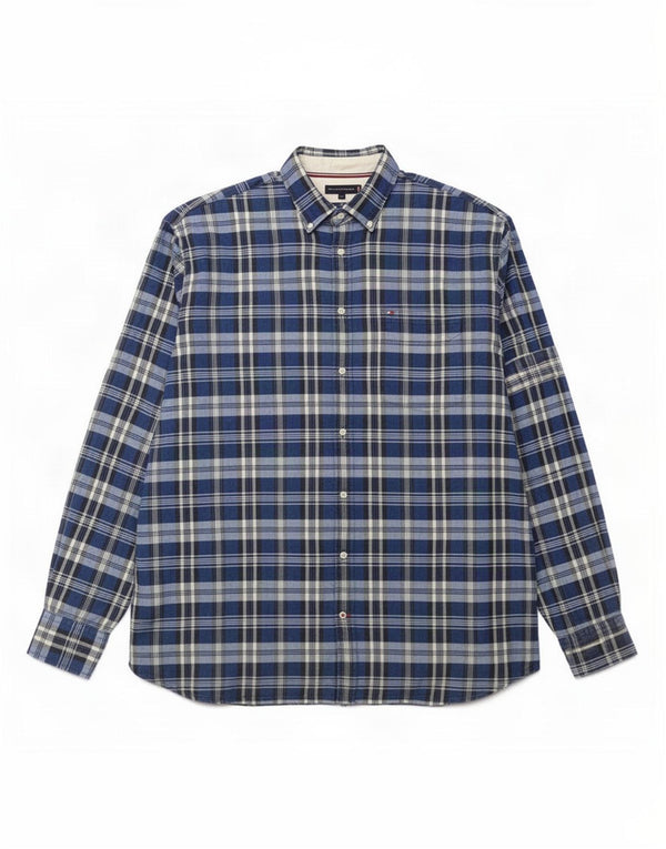 Cămașă înaltă Tommy Hilfiger pentru bărbați 4XL, bumbac cu carouri bleumarin