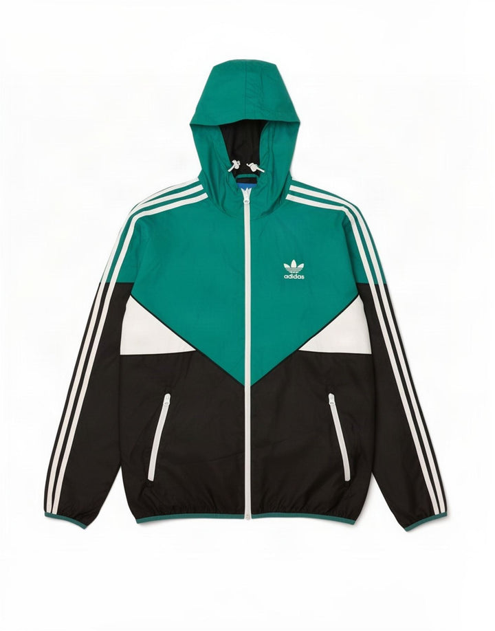 Jachetă de ploaie cu glugă pentru bărbați Adidas UK 36, verde, poliester color bloc