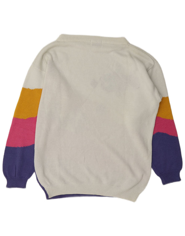 Pulover vintage pentru femei cu gât de barcă EU 46/48 XL, alb, bloc de culoare