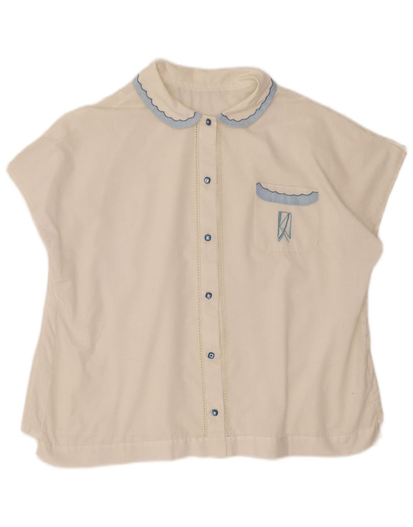 Bluză vintage cămașă cu mânecă scurtă pentru femei UK 16 Large White