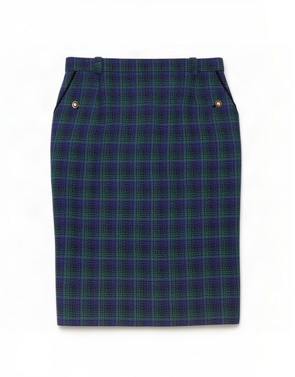 Fusta creion pentru femei Hucke UK 18 XL W34 Blue Check Lână virgină