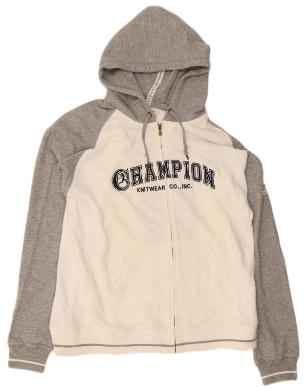 Champion Mens Graphic Zip Hoodie Sweater 2XL White Colourblock Cotton