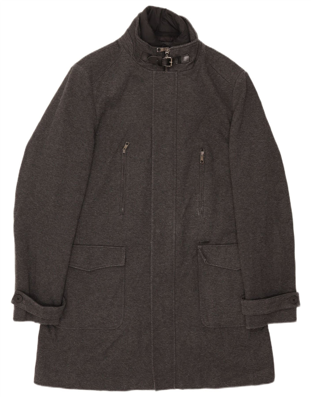 ZARA pardesiu bărbați UK 42 XL poliester gri