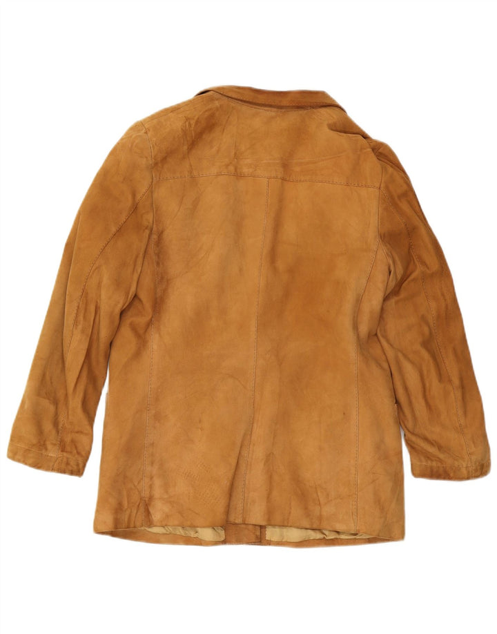 Blazer Vintage pentru femei cu 2 nasturi din piele intoarsa, UK 12, maro mediu