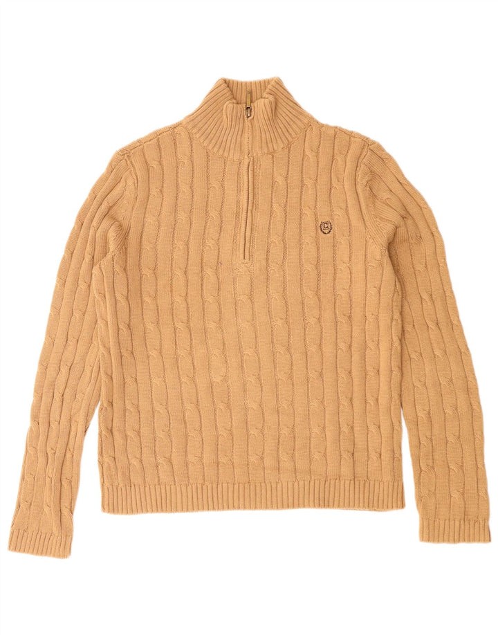 Pulover pentru femei Chaps, cu fermoar, cu gât, UK 10, bumbac, bej mic