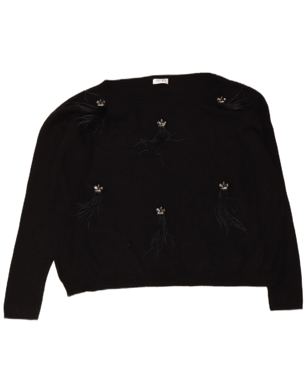 Liu Jo Pulover oversize cu gât de barca pentru femei UK 14 Medium Negru