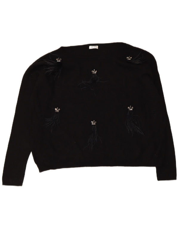 Liu Jo Pulover oversize cu gât de barca pentru femei UK 14 Medium Negru
