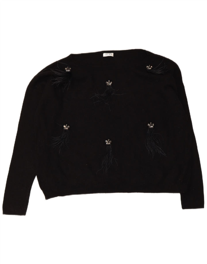 Liu Jo Pulover oversize cu gât de barca pentru femei UK 14 Medium Negru