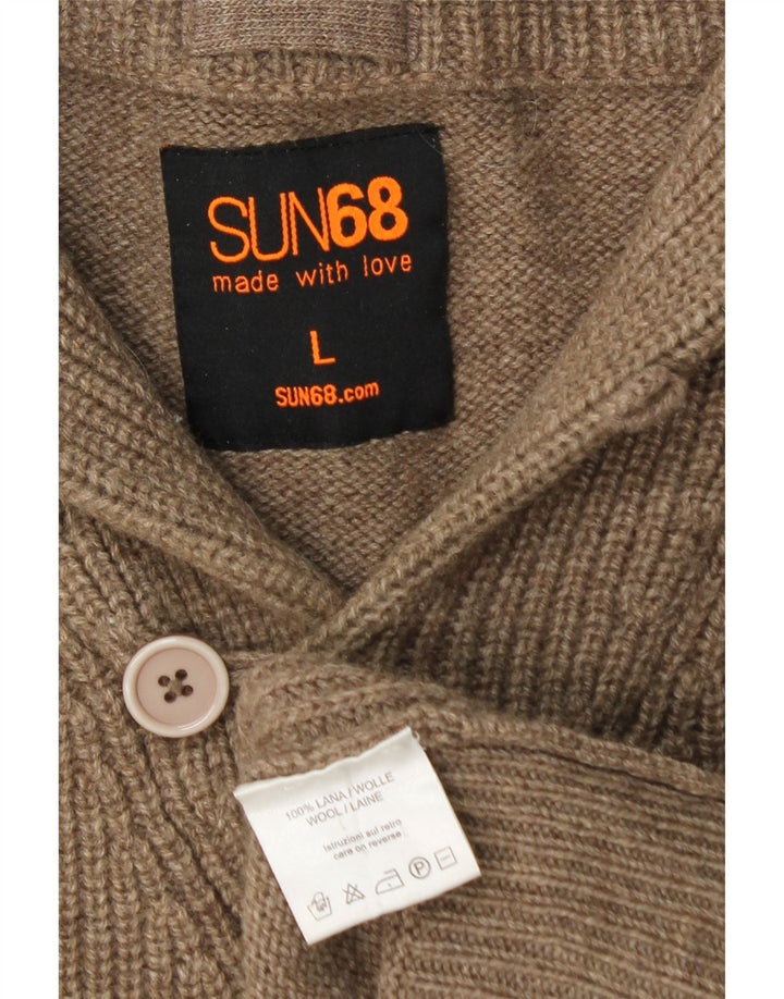 SUN68 Pulover pentru bărbați cu gât șal, lână maro mare