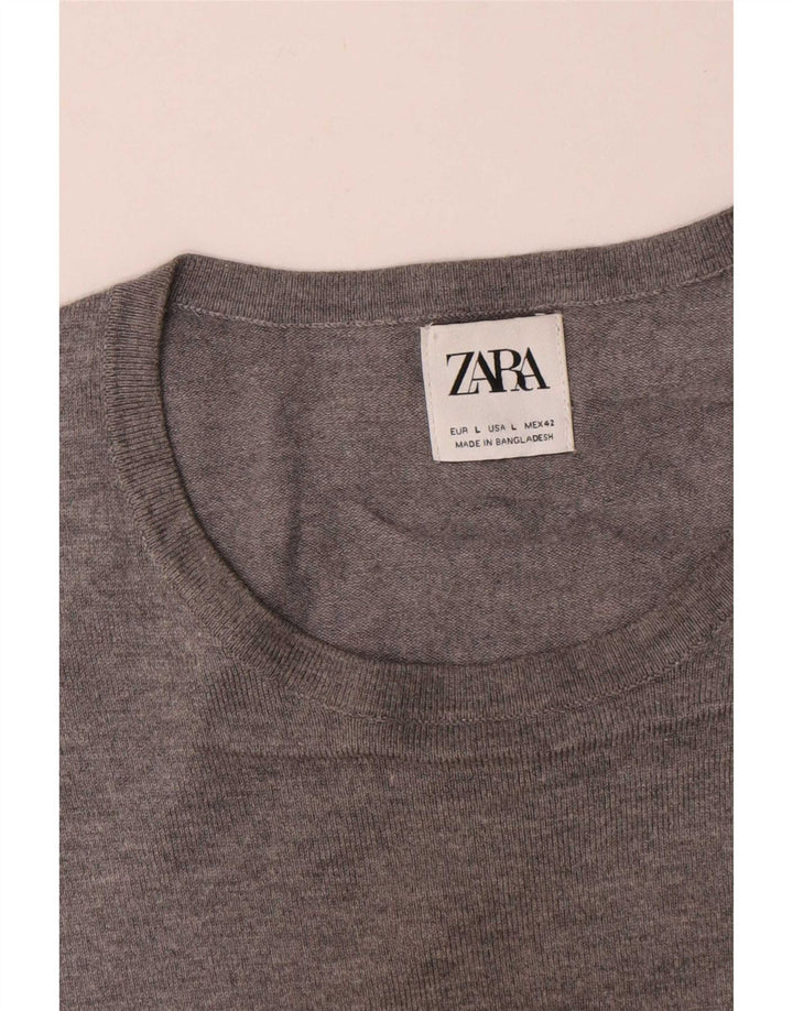 Pulover pentru bărbați Zara, cu gât crew, mare, gri