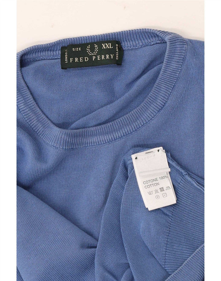 Pulover pentru bărbați Fred Perry cu gât crew, bumbac albastru 2XL