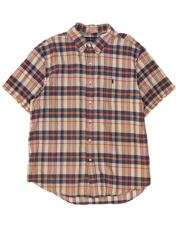 Cămașă cu mânecă scurtă pentru bărbați Ralph Lauren 2XL, bumbac cu carouri bej