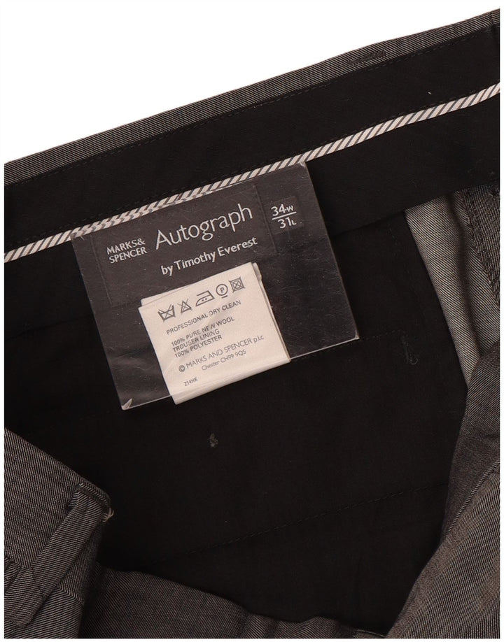Marks & Spencer Pantaloni de costum drept autograf pentru bărbați L34 L31 Lână gri