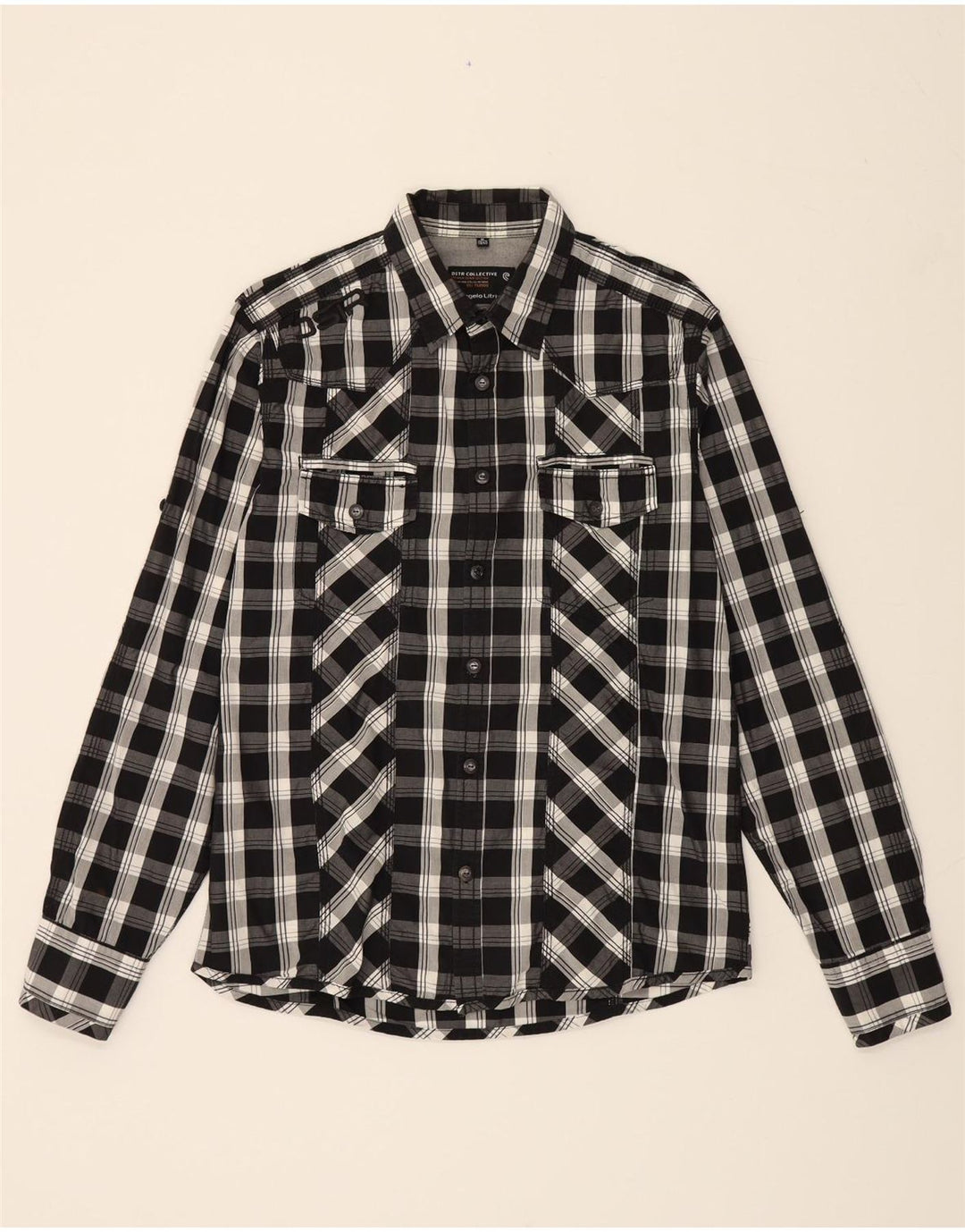 ANGELO LITRICO Mens Shirt Size 39/40 Medium Black Plaid Cotton Vintage Angelo Litrico and Second-Hand Angelo Litrico from Messina Hembry 