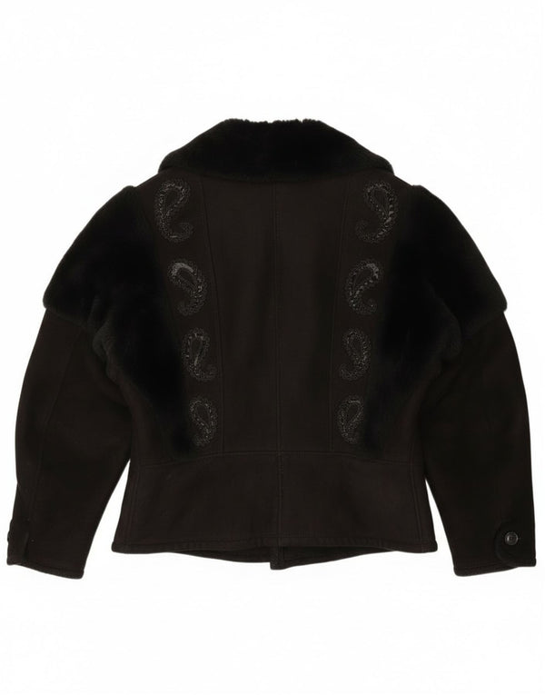 Jachetă vintage pentru femei din shearling UK 18 XL negru cachetaie