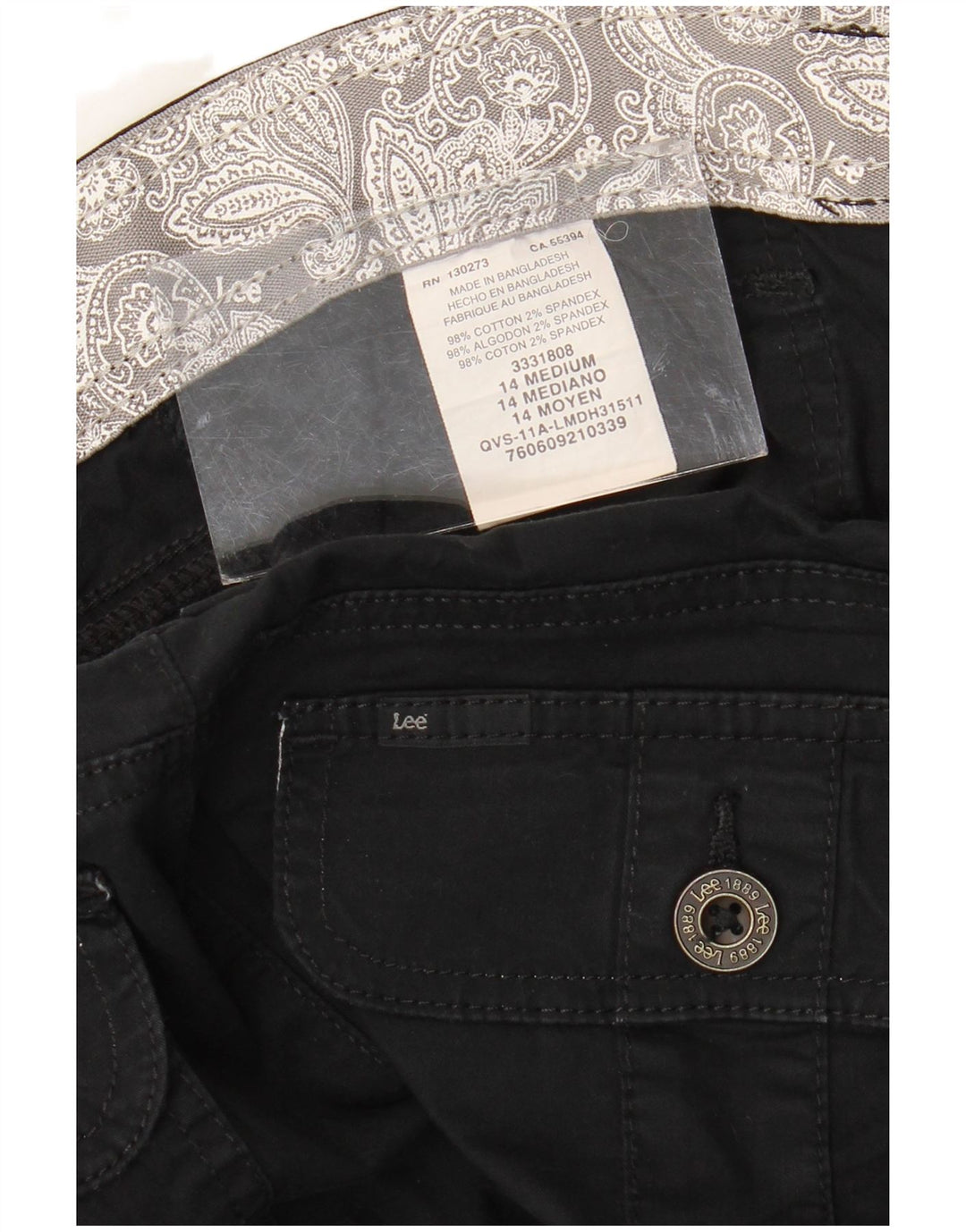 Bermude Cargo LEE pentru femei US 14 XL W36 bumbac negru