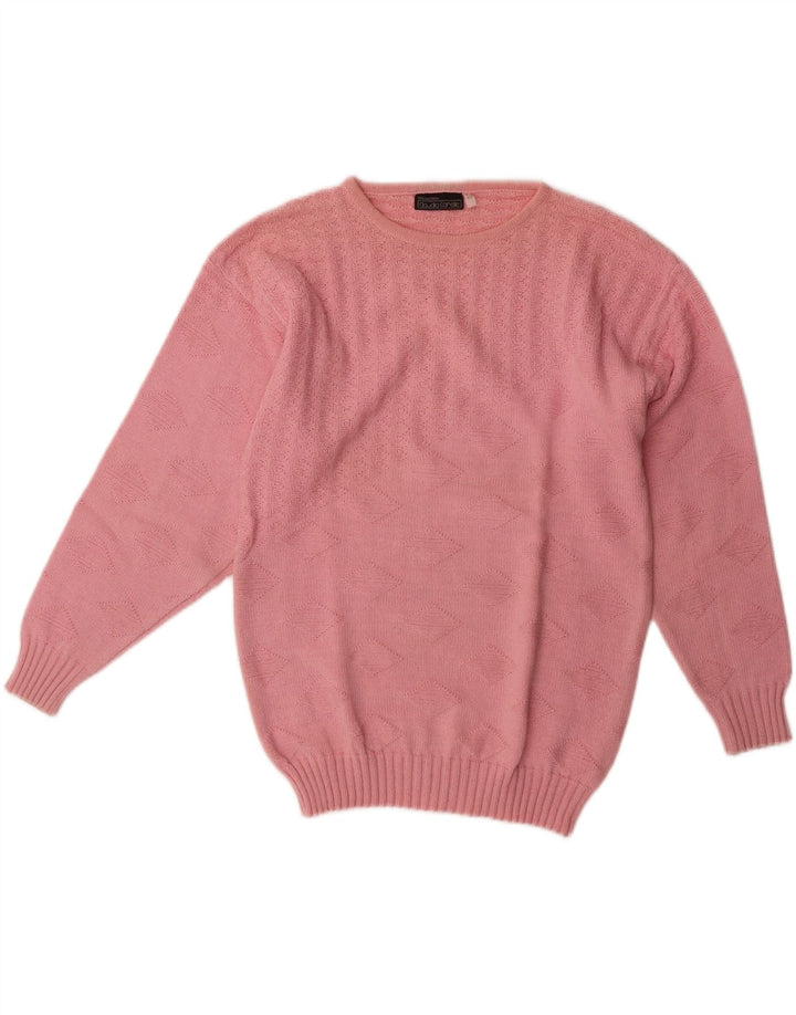 VINTAGE Womens Crew Neck Jumper Sweater EU 40 Medium Pink Argyle/Diamond Vintage Vintage and Second-Hand Vintage from Messina Hembry 