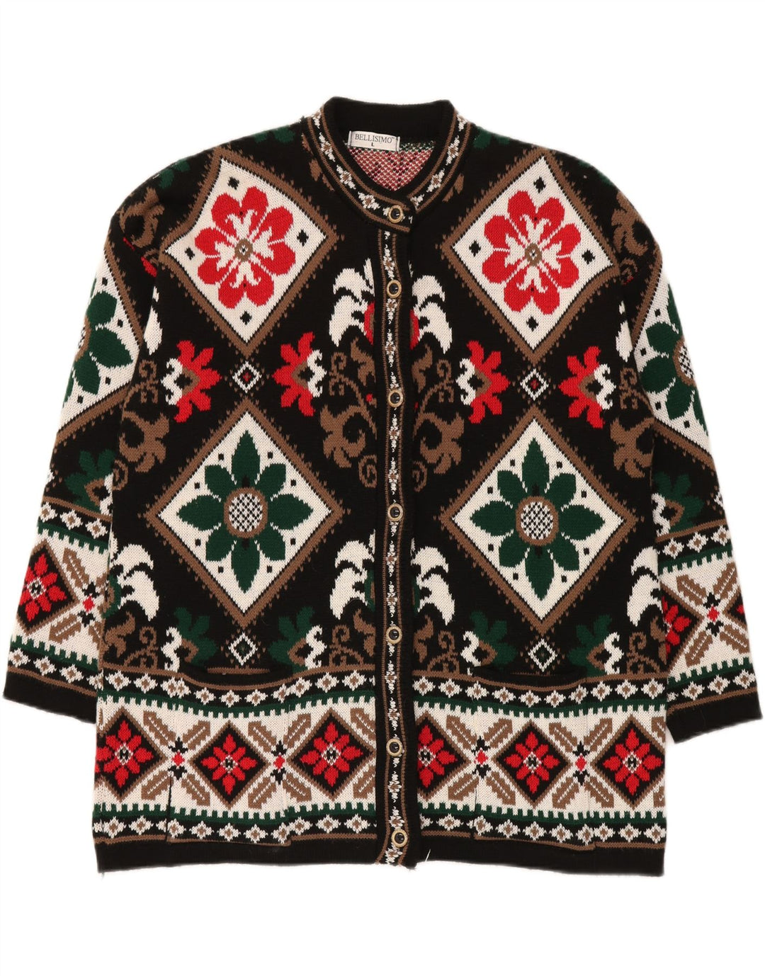 BELLISIMO Pulover cardigan supradimensionat pentru femei UK 16 Large Black Fair Isle