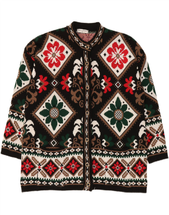 BELLISIMO Pulover cardigan supradimensionat pentru femei UK 16 Large Black Fair Isle