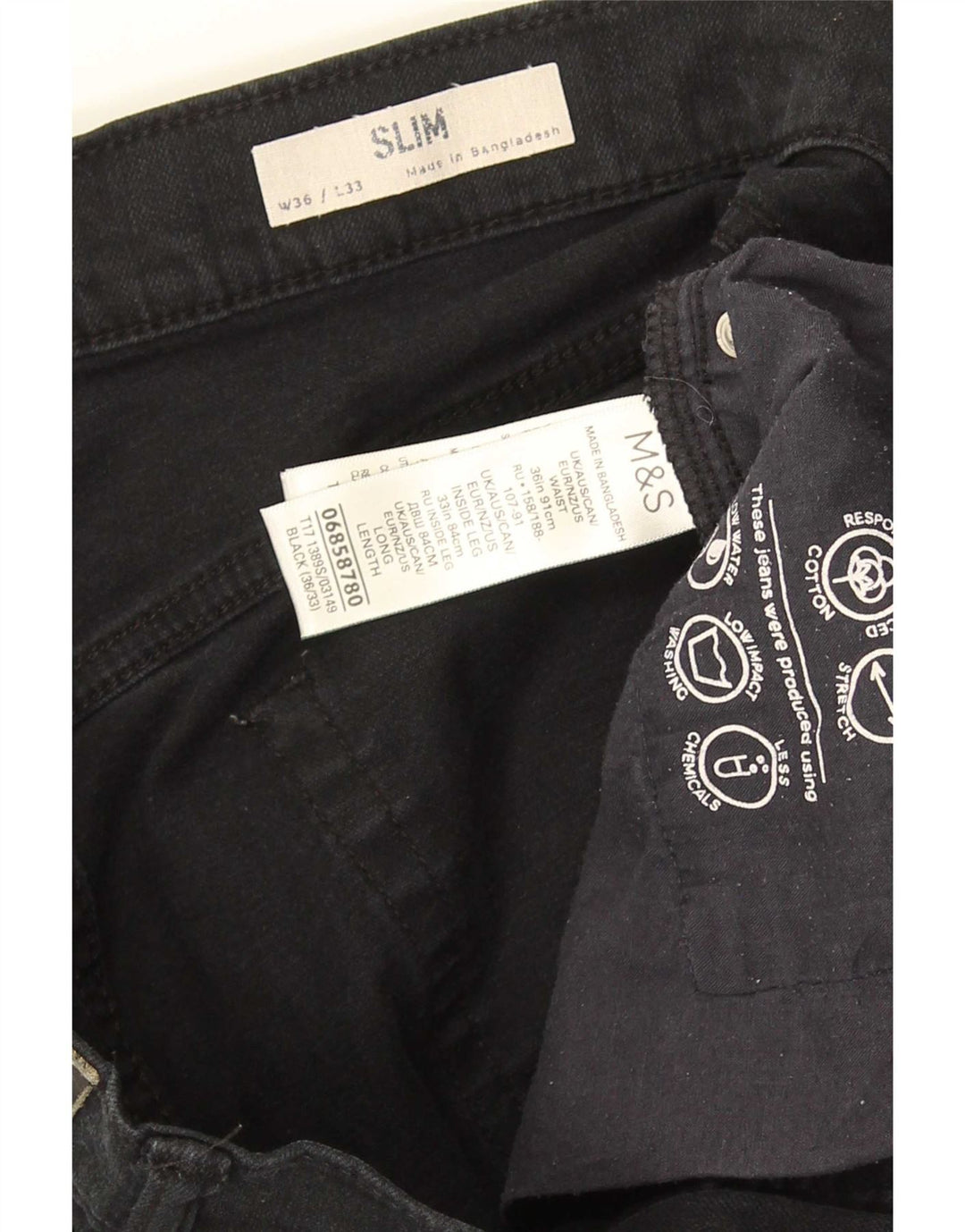 Blugi slim pentru bărbați Marks & Spencer W36 L33 bumbac negru