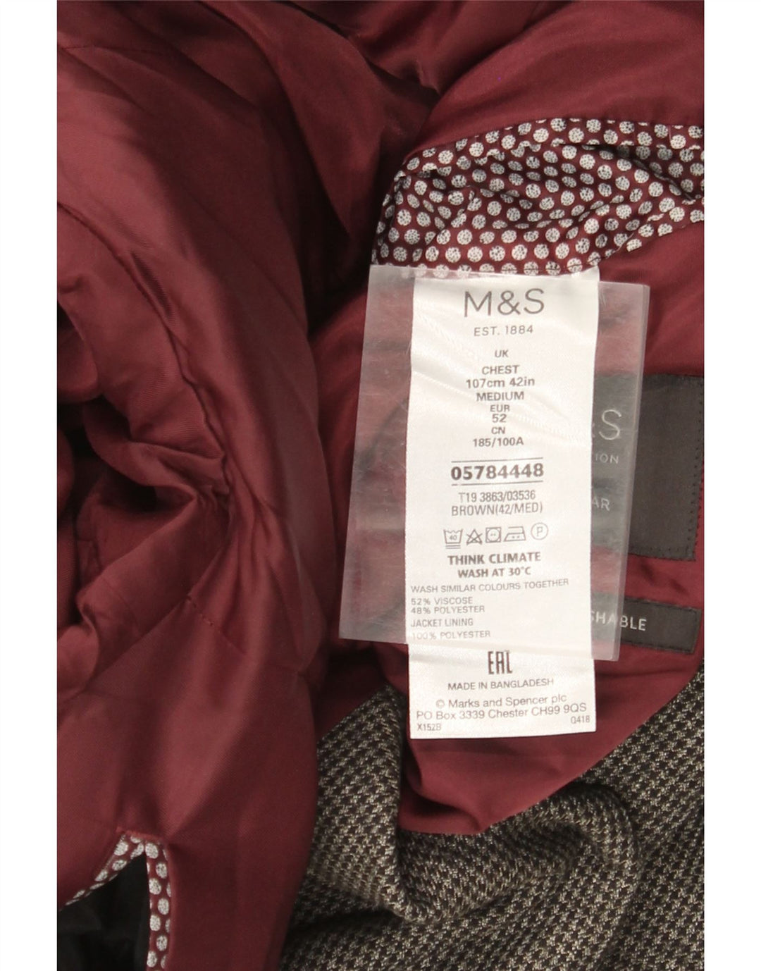 MARKS & SPENCER Sacou blazer pentru bărbați cu 2 nasturi UK 38 Medium Gri Houndstooth
