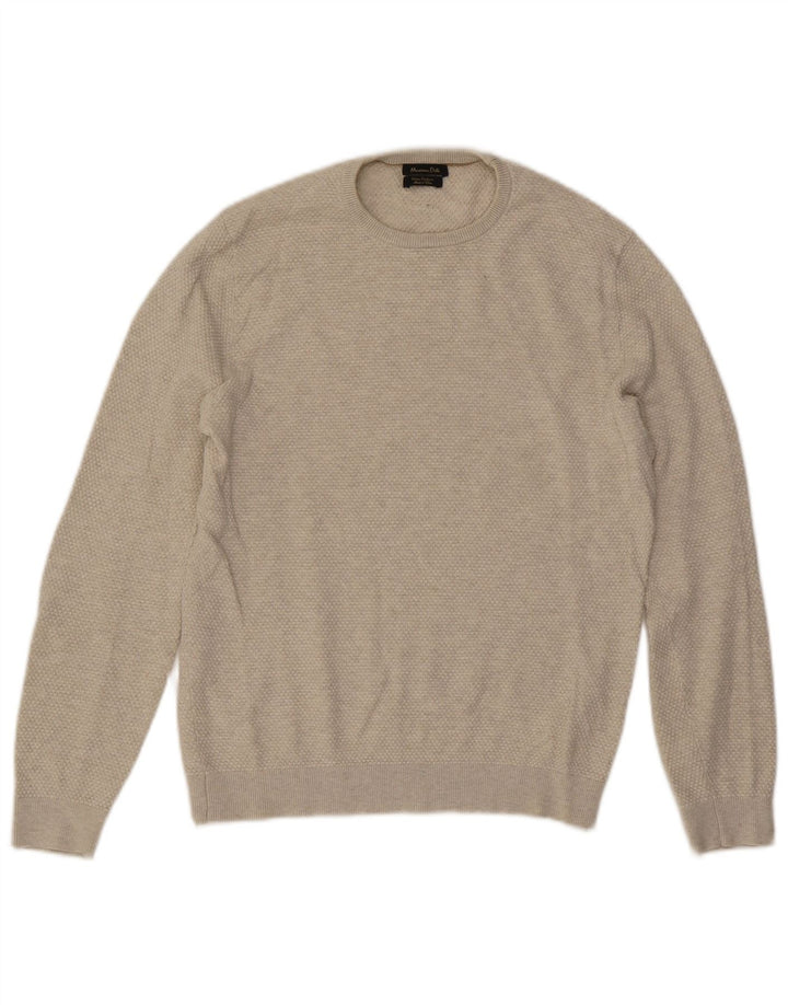 Pulover Massimo Dutti pentru bărbați cu gât roșu, bumbac mediu bej