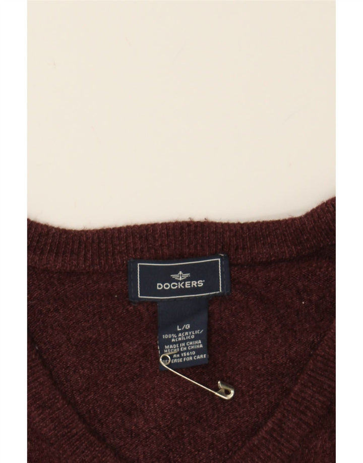 DOCKERS Mens V-Neck Jumper Sweater Large Brown Acrylic Vintage Dockers and Second-Hand Dockers from Messina Hembry 