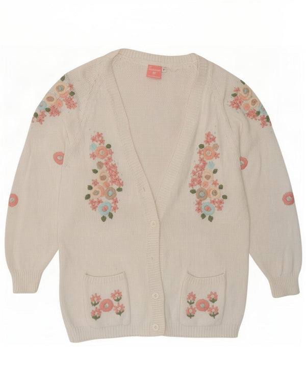 Pulover Cardigan Vintage pentru Damă UK 14 Medium Alb Floral Bumbac