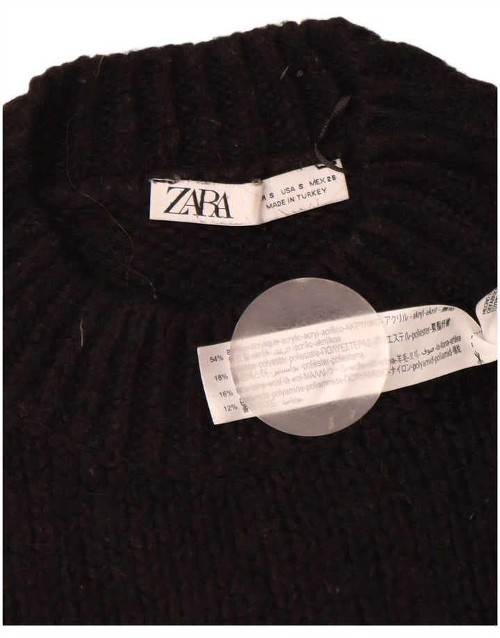 Pulover ZARA pentru femei, supradimensionat, cu decolteu turn, UK 10, mic, negru, acrilic