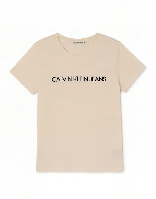 Calvin Klein Jeans Tricou cu grafic pentru femei Top UK 12 Medium Off White Bumbac