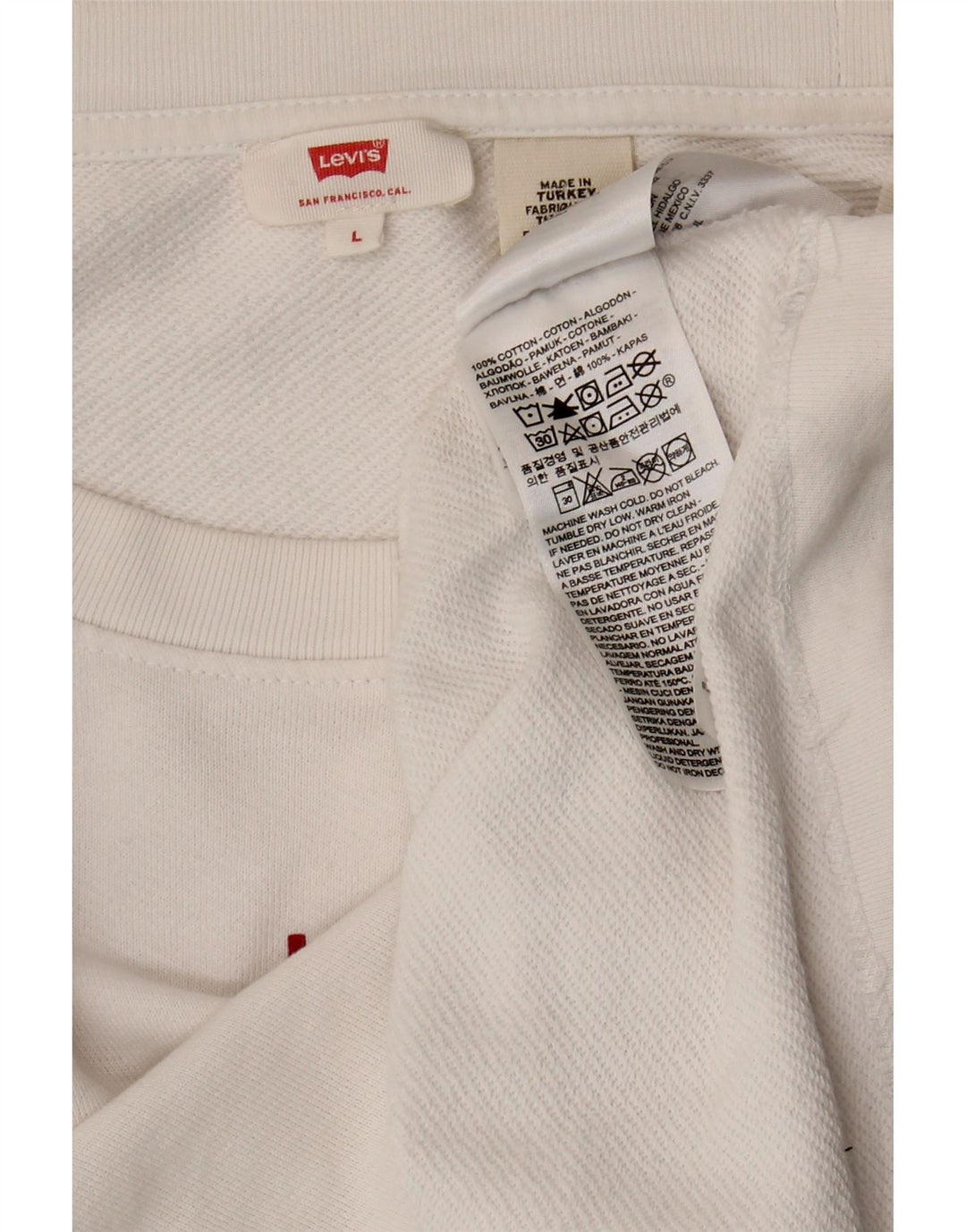 LEVI'S Womens Oversized Crop Sweatshirt Jumper UK 16 Large White Cotton Vintage Levi's and Second-Hand Levi's from Messina Hembry 