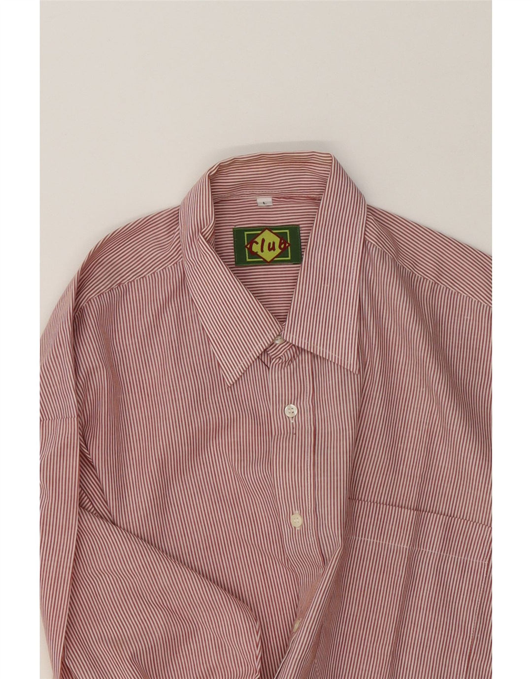 CLUB Mens Shirt Large Red Striped Polyester Vintage Club and Second-Hand Club from Messina Hembry 
