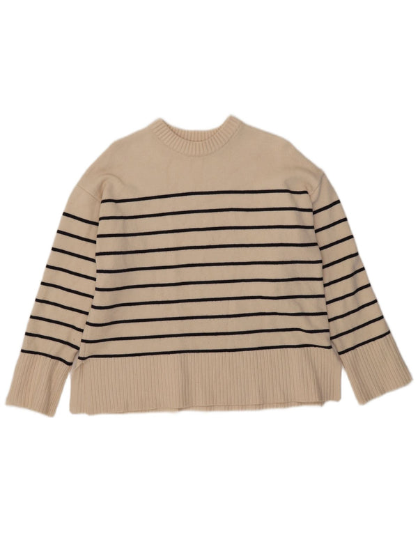 Zara Womens Oversized Crew Neck Jumper Sweater UK 10 Small White Striped