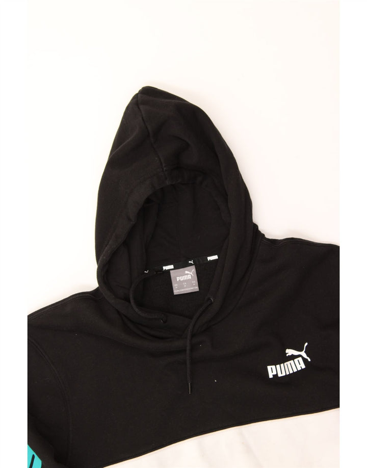 PUMA Mens Graphic Hoodie Jumper Medium Black Colourblock Vintage Puma and Second-Hand Puma from Messina Hembry 
