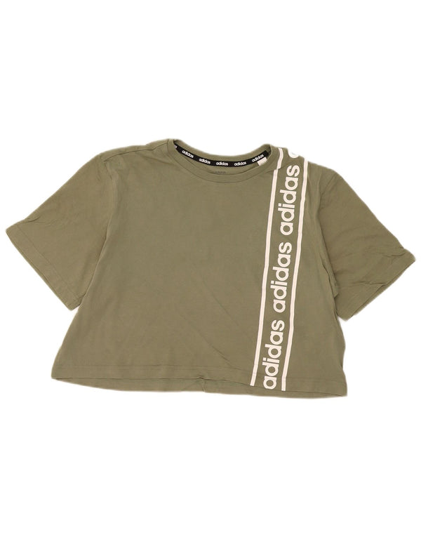 Tricou Adidas Crop Graphic Top pentru femei UK 12/14 Medium Khaki Bumbac