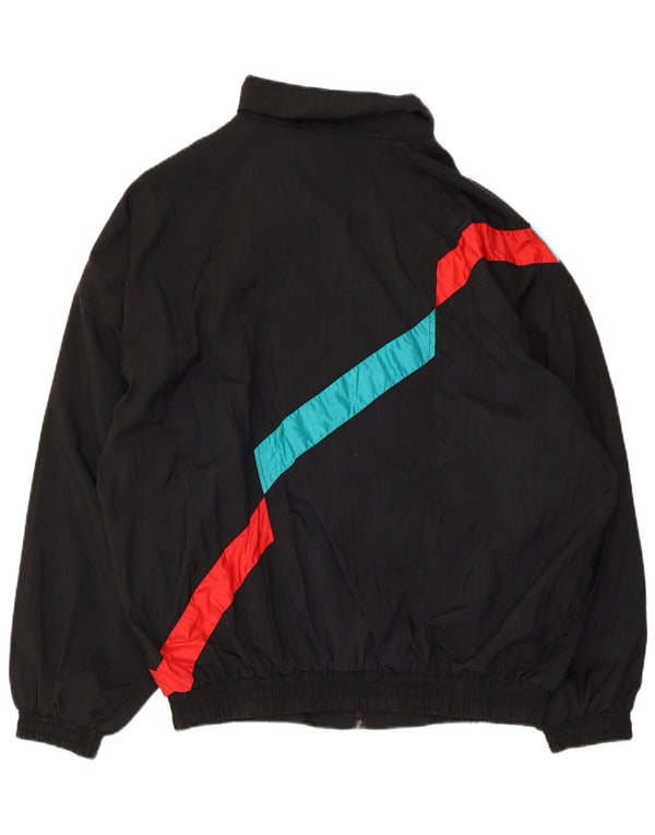 Vintage Mens Tracksuit Top Jacket XL Black Striped Nylon