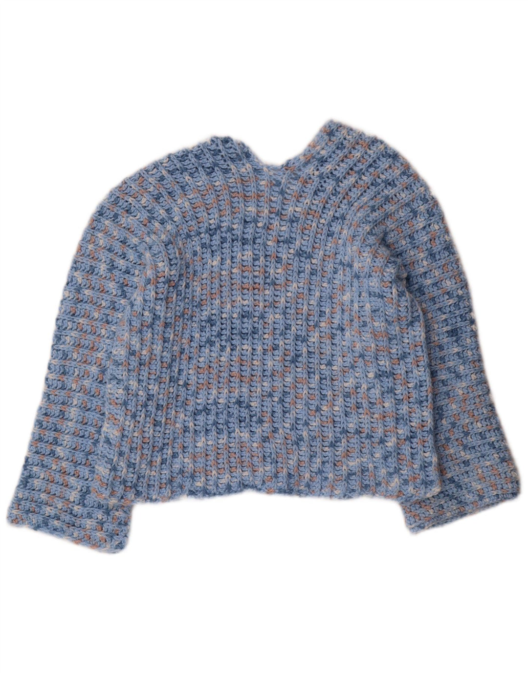 Pulover vintage pentru femei cu decolteu în V UK 12 Medium Blue Peteted