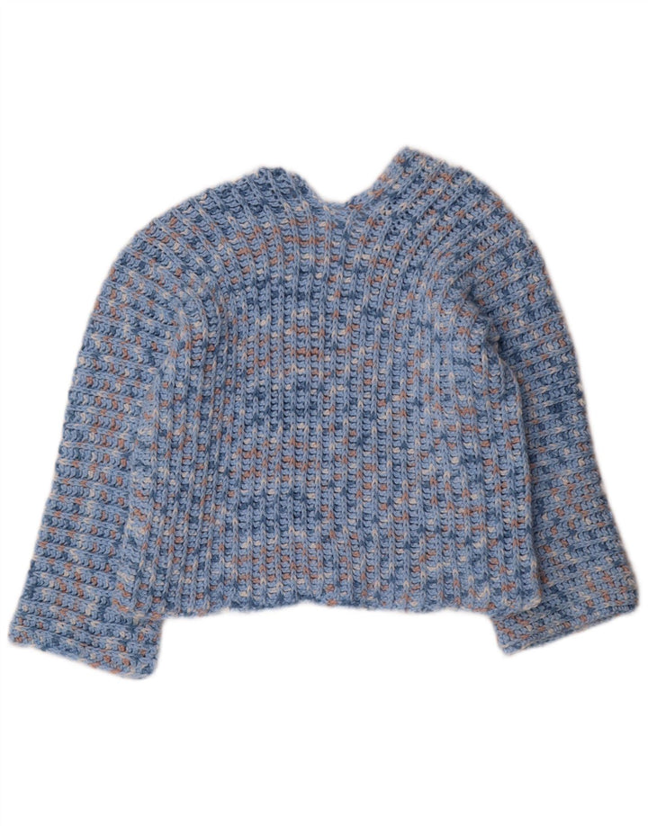 Pulover vintage pentru femei cu decolteu în V UK 12 Medium Blue Peteted