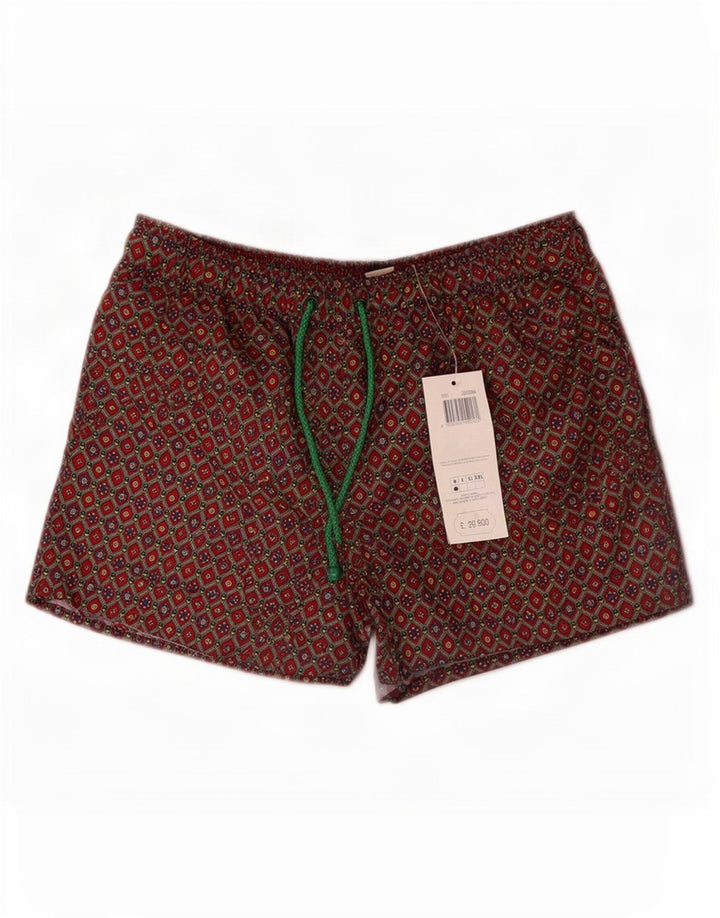 Pantaloni scurți de înot vintage pentru bărbați, poliester geometric maro mediu