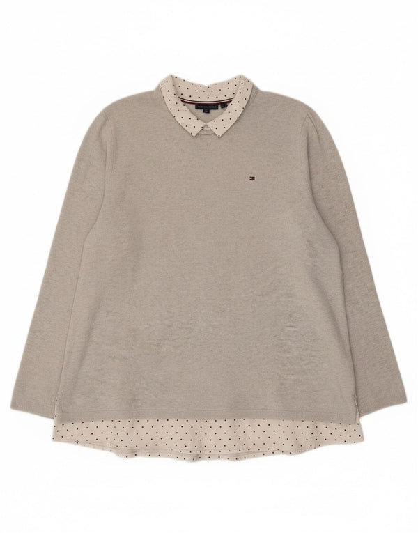 Pulover cu gât polo Tommy Hilfiger pentru femei UK 14, mare, gri, bloc de culoare