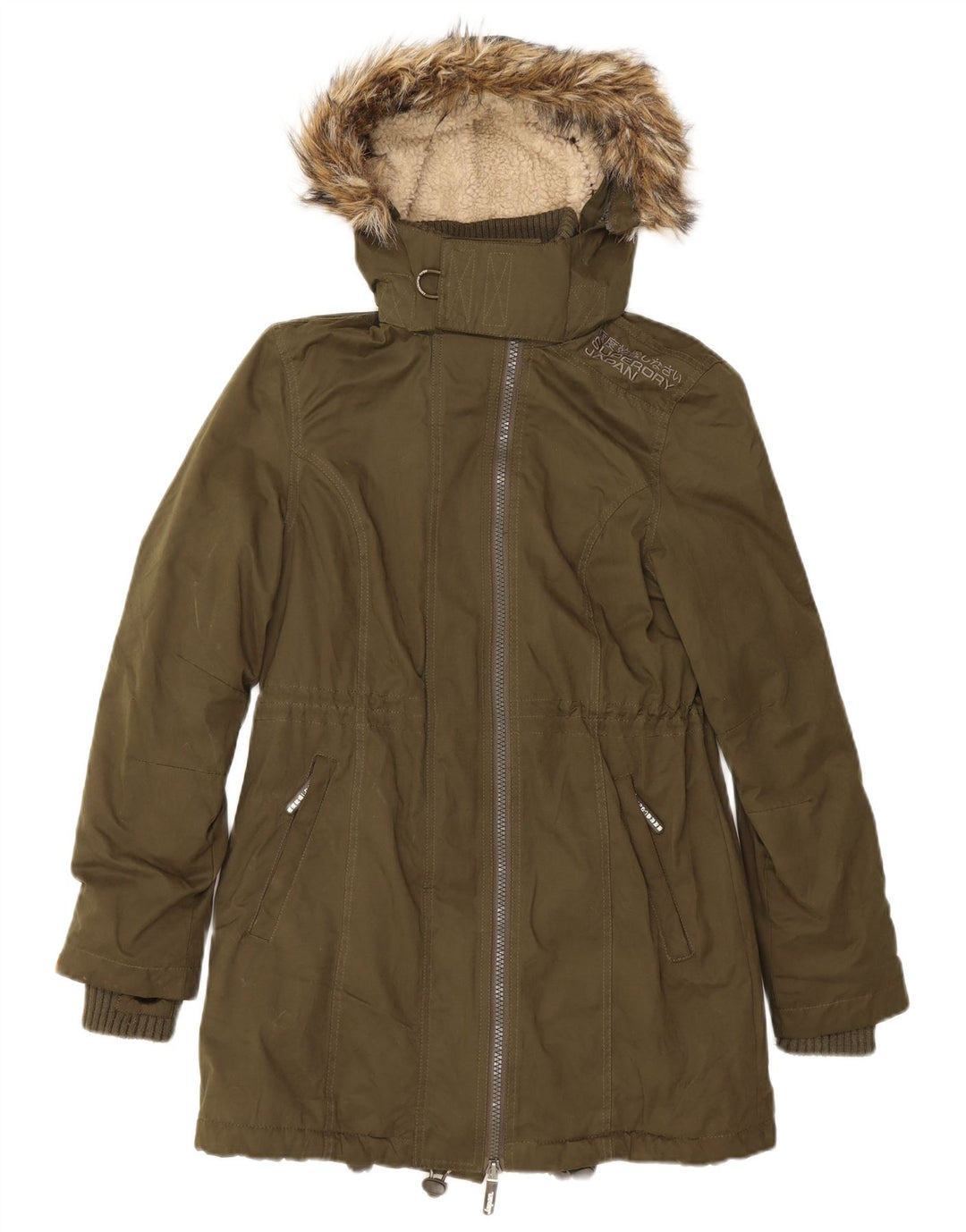 Jachetă Parka cu glugă Superdry pentru femei UK 14 Poliester verde mare