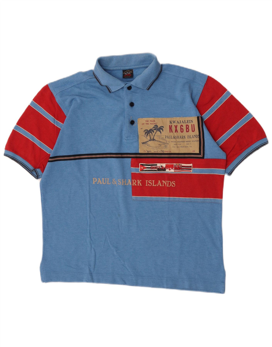 Cămașă polo cu grafică pentru bărbați Paul & Shark, bumbac color bloc, albastru mediu