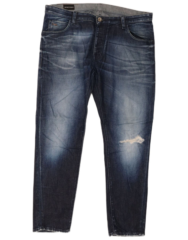 Emporio Armani Blugi pentru bărbați slim, învechiți, W36 L30, bumbac bleumarin