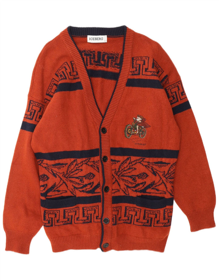 Pulover cardigan grafic pentru bărbați ICEBERG, lână virgină geometrică, maro medie