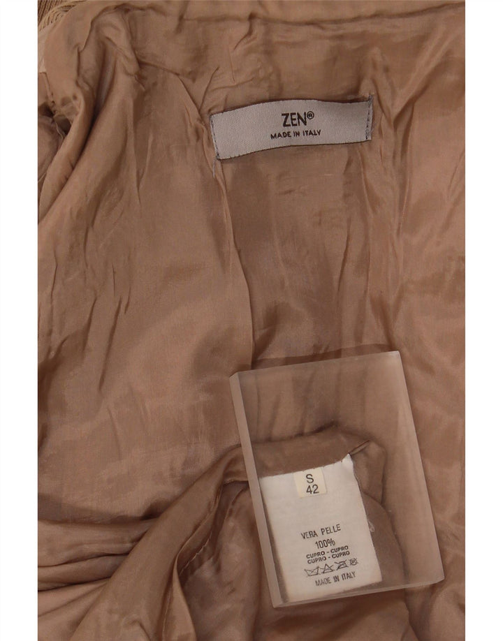 Jachetă de piele Zen Crop pentru femei UK 8 Mic din piele maro