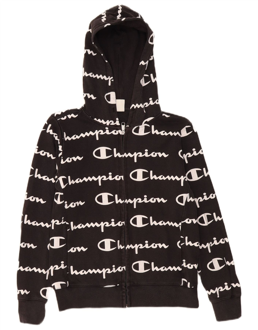 CHAMPION Womens Graphic Zip Hoodie Sweater UK 14 Medium Black