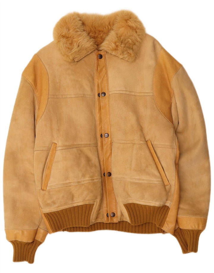 Jachetă din shearling vintage pentru bărbați UK 38 Bej mediu