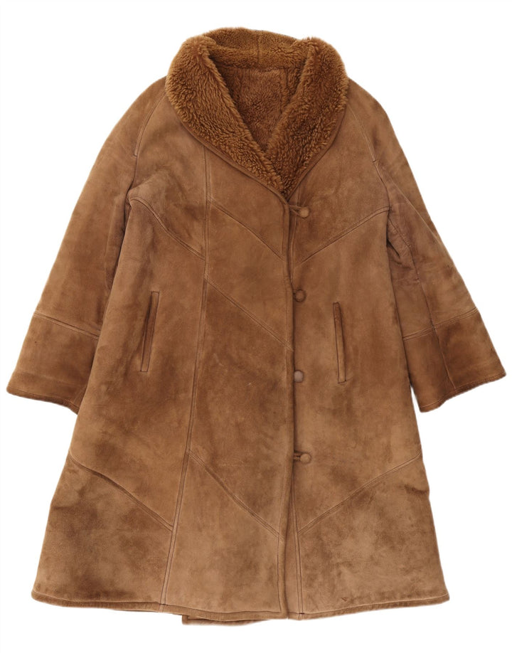 Palton din shearling vintage pentru femei IT 44 maro mediu din shearling clasic