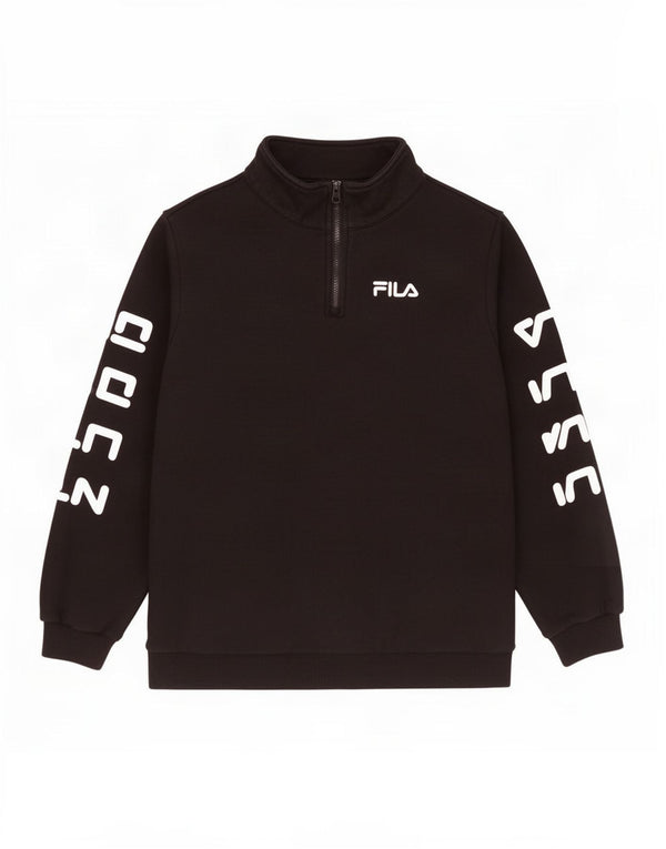 Pulover pentru femei Fila, supradimensionat, cu grafic, cu fermoar, cu gât, UK 10 Mic Negru